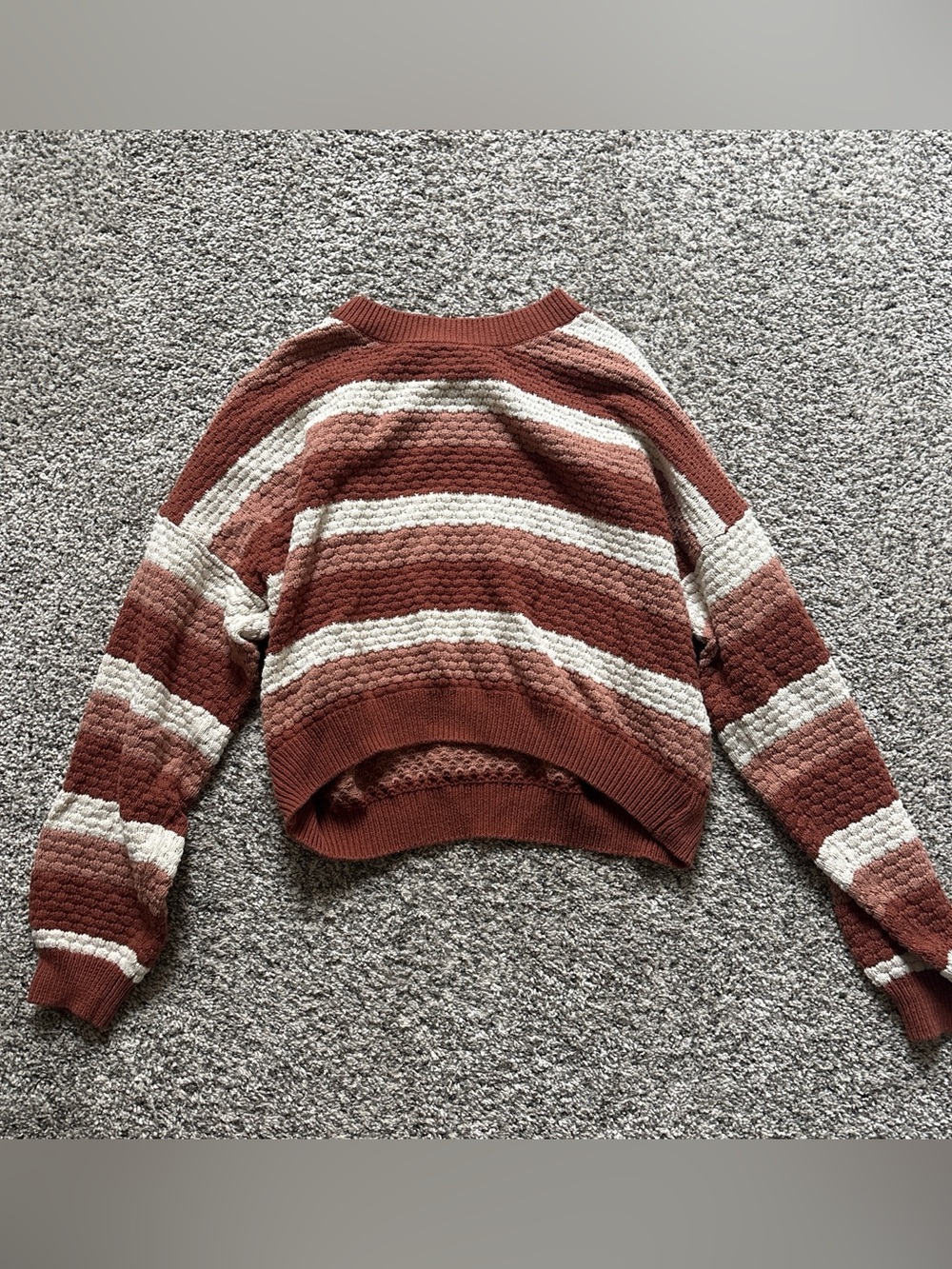 Hollister Rust and Cream Striped Crewneck Sweater